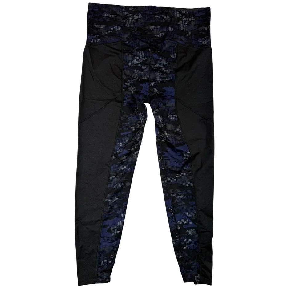NEW Spanx Sz 3X Camo Print Booty Boost Leggings Full Length Black/Blue Yoga Gym